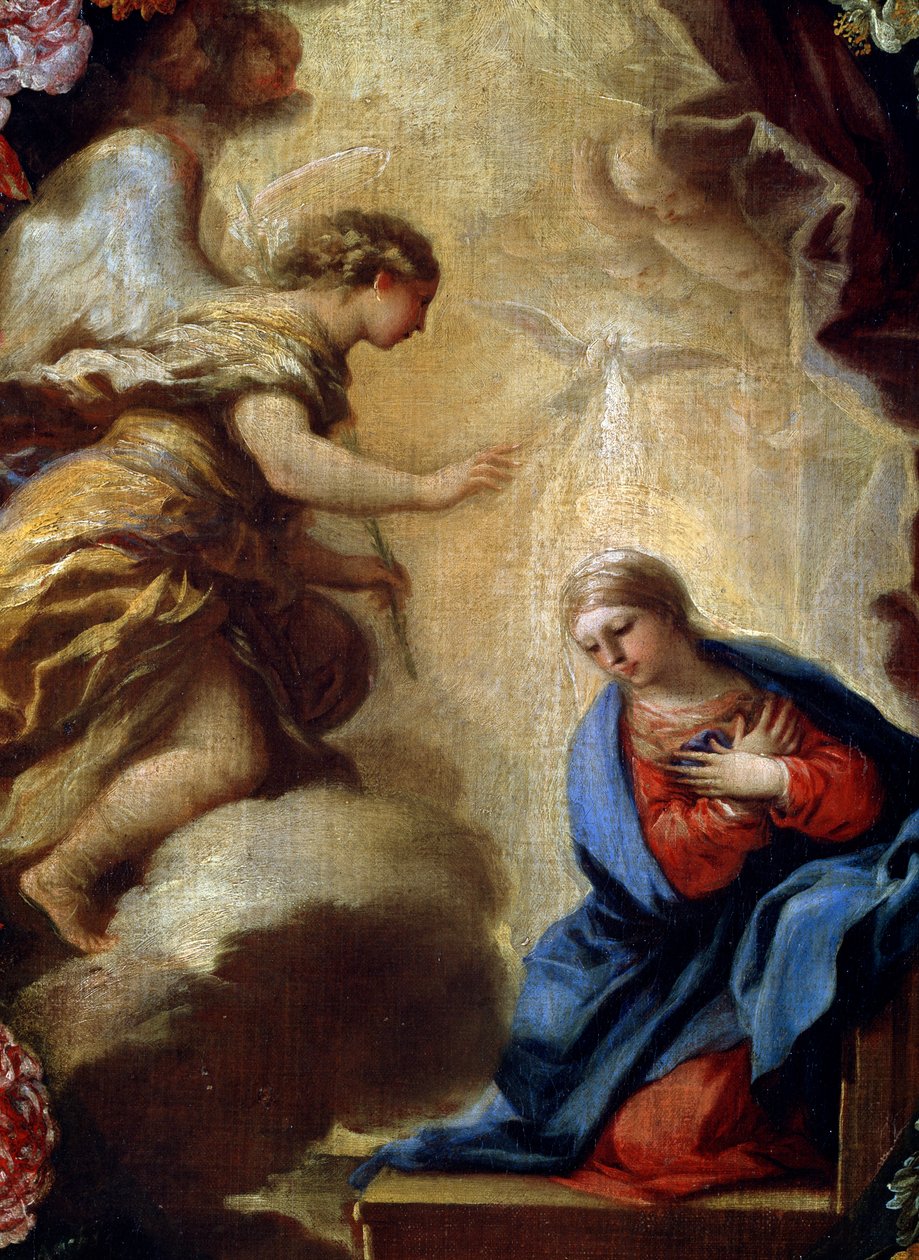 Detalhe da Anunciação com Flores, século XVII ou início do século XVIII de Carlo Maratta