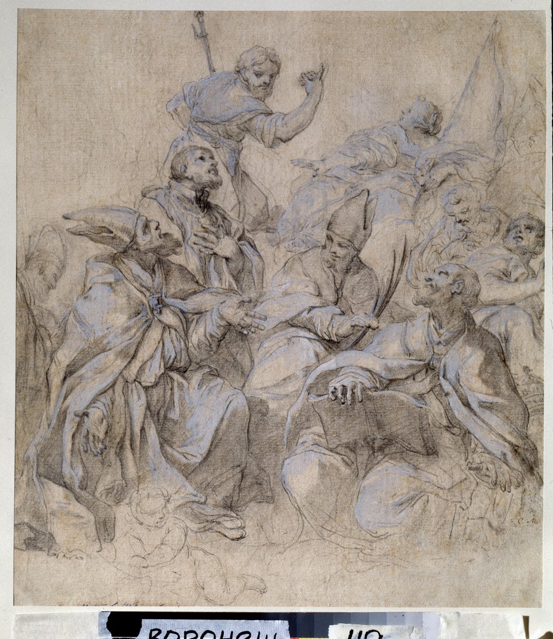 Desenho preparatório de um afresco para a igreja de Santa Maria del Popolo em Roma (guache e lápis sobre papel) de Carlo Maratta or Maratti