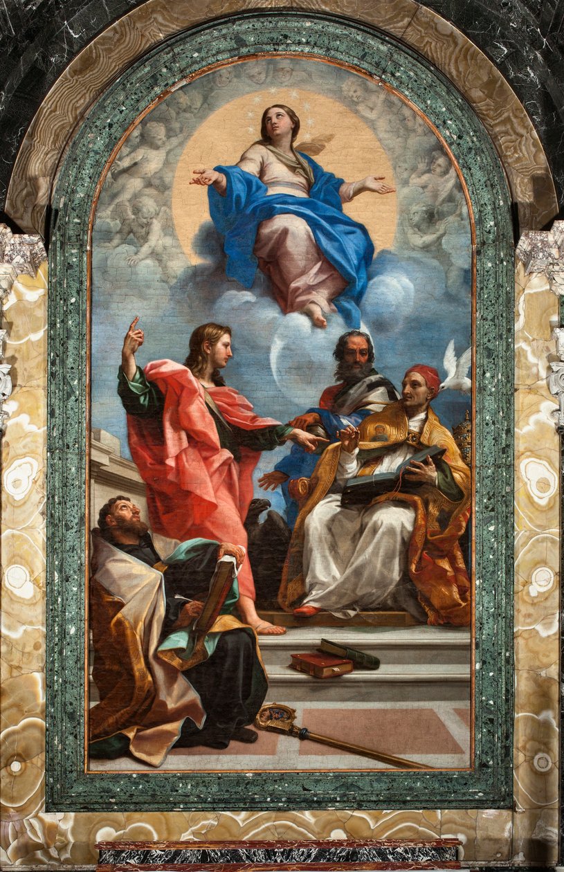 Imaculada Conceição e São João Evangelista, São Gregoire o Grande, São João Crisóstomo e Santo Agostinho (óleo sobre tela de Carlo Maratta or Maratti