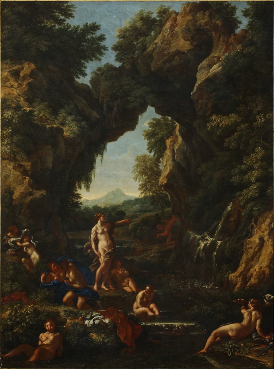 Paisagem com Diana e Actaeon, c.1657 (óleo sobre tela) de Carlo Maratta or Maratti