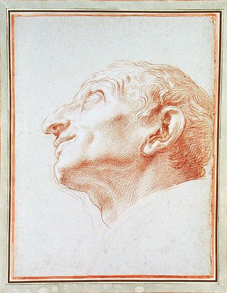 Estudo para a cabeça de São Carlos Borromeo (giz vermelho elevado com branco sobre papel azul) de Carlo Maratta or Maratti