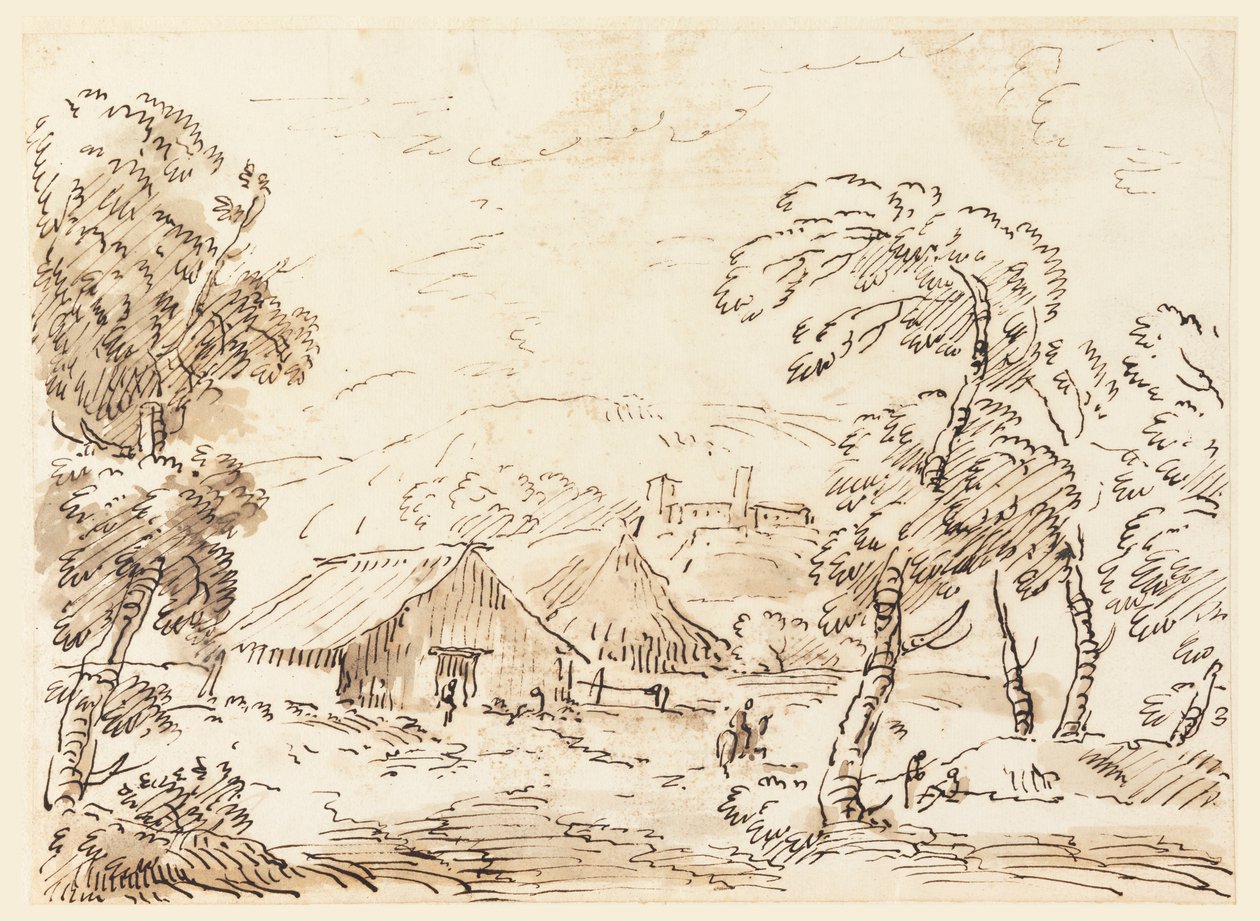 A moradia de um camponês e um castelo na zona rural montanhosa de Carlo Marchionni