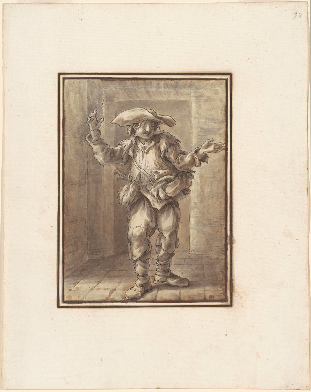 Caricatura de um camponês com um chapéu largo de Carlo Marchionni