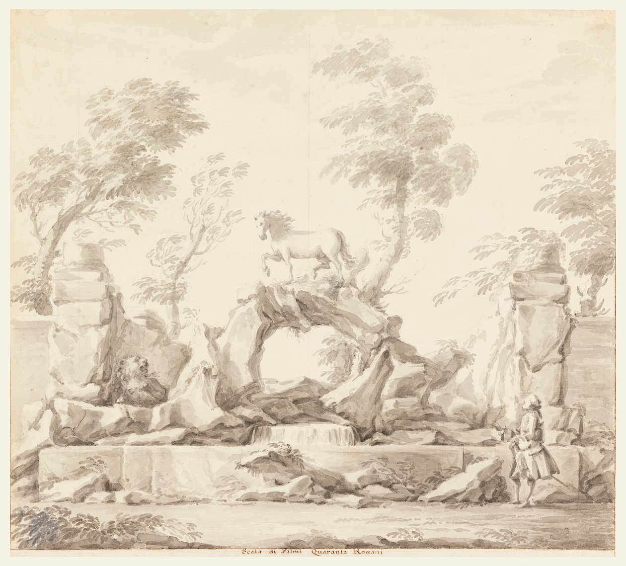 Projeto para uma fonte com Pégaso, para a Villa Albani, Roma de Carlo Marchionni