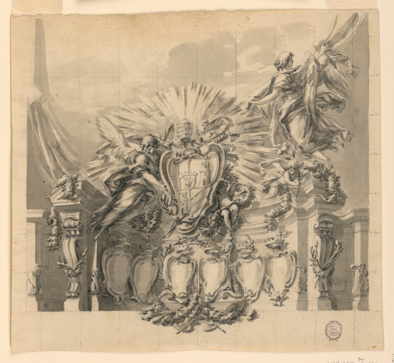 Projeto para a decoração da fachada de São Pedro, Roma, para a Canonização de Giuseppe da Capertino e Jeanne-Françoise de Chantal de Carlo Marchionni