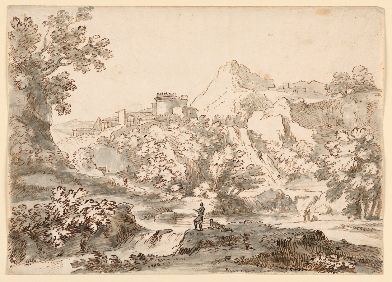 Desenho, Uma paisagem com cidade, 1750-1770 de Carlo Marchionni