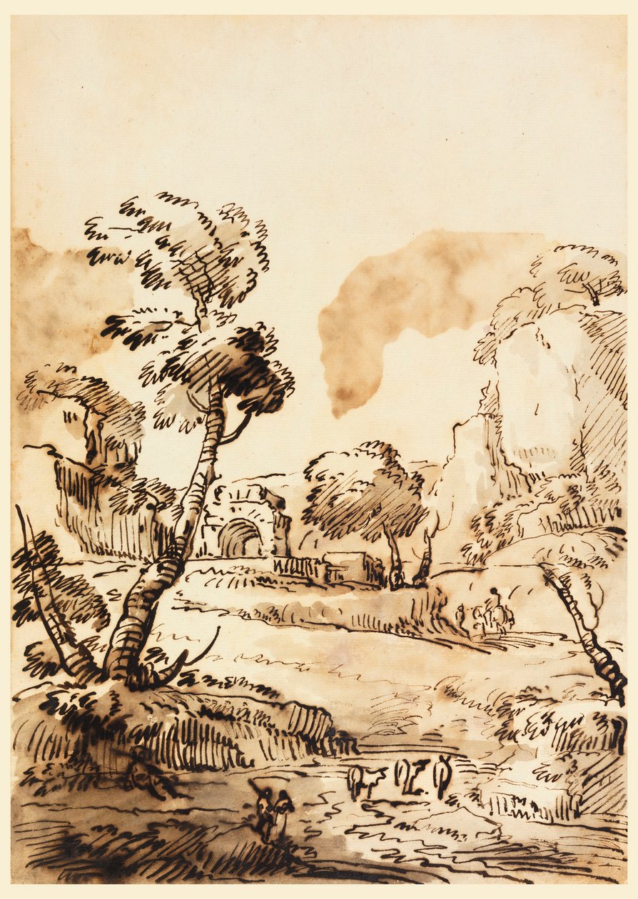 Desenho, Uma Paisagem Pastoral, 1760-1780 de Carlo Marchionni