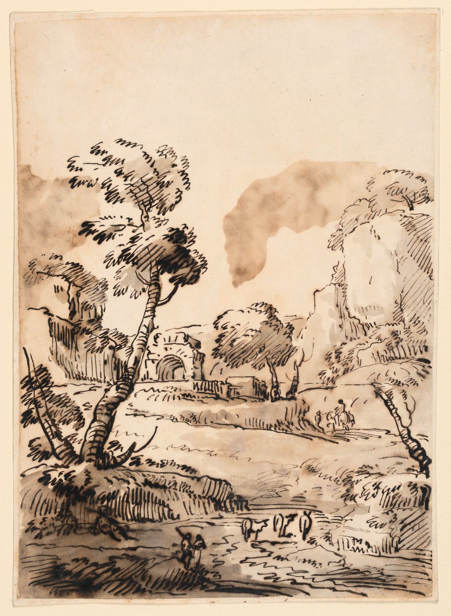 Desenho, Uma Paisagem Pastoral, 1760-1780 de Carlo Marchionni
