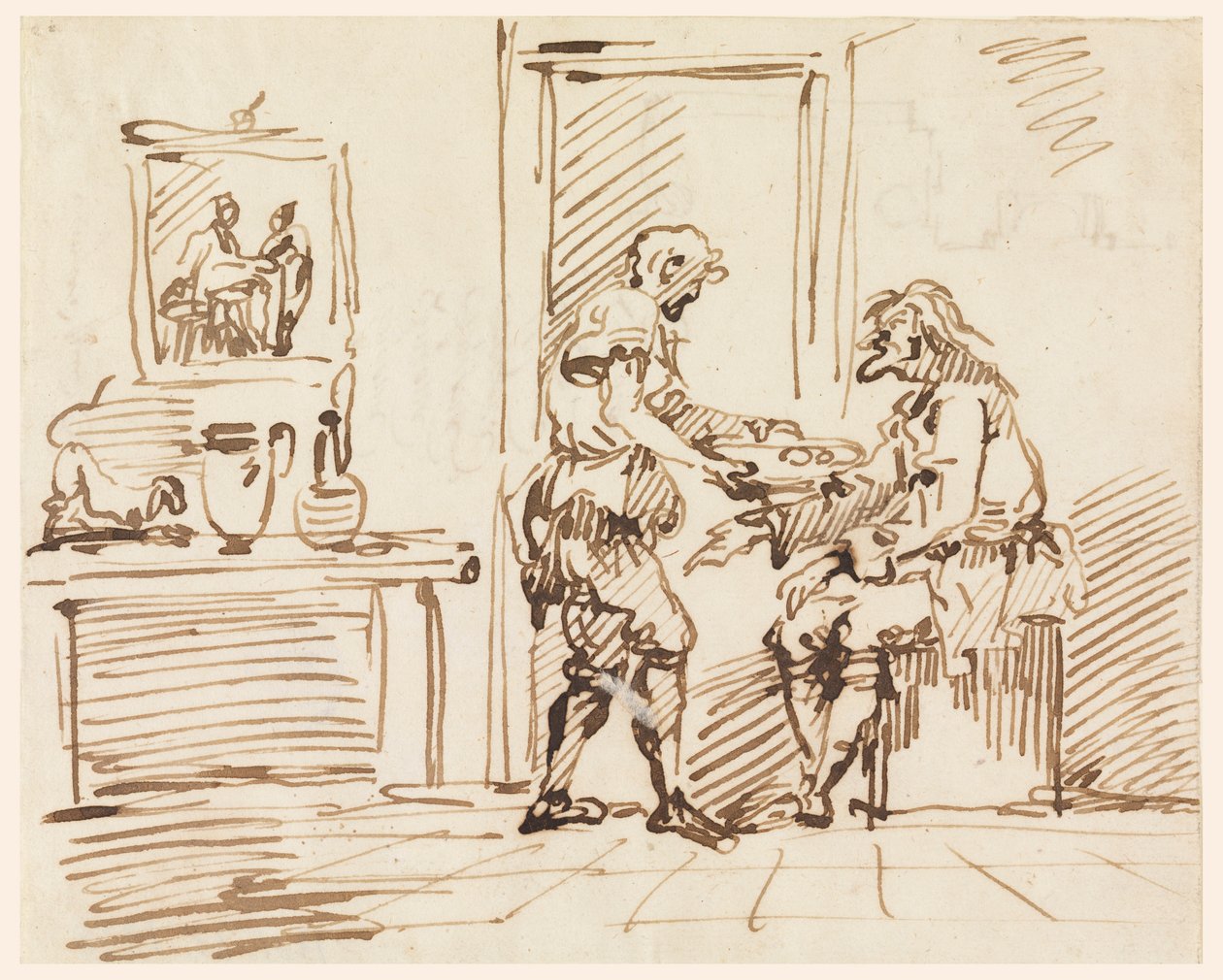 Desenho, Uma cena de género, 1725-50 de Carlo Marchionni