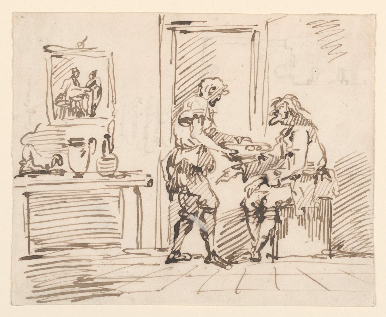 Desenho, Uma cena de género, 1725-50 de Carlo Marchionni