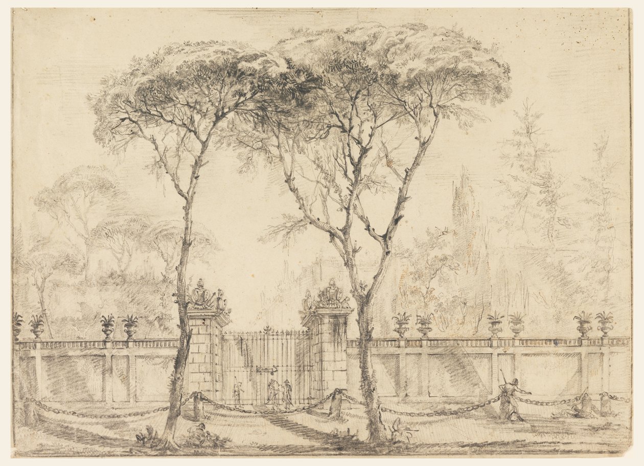 Desenho, No portão de uma villa, 1770-86 de Carlo Marchionni