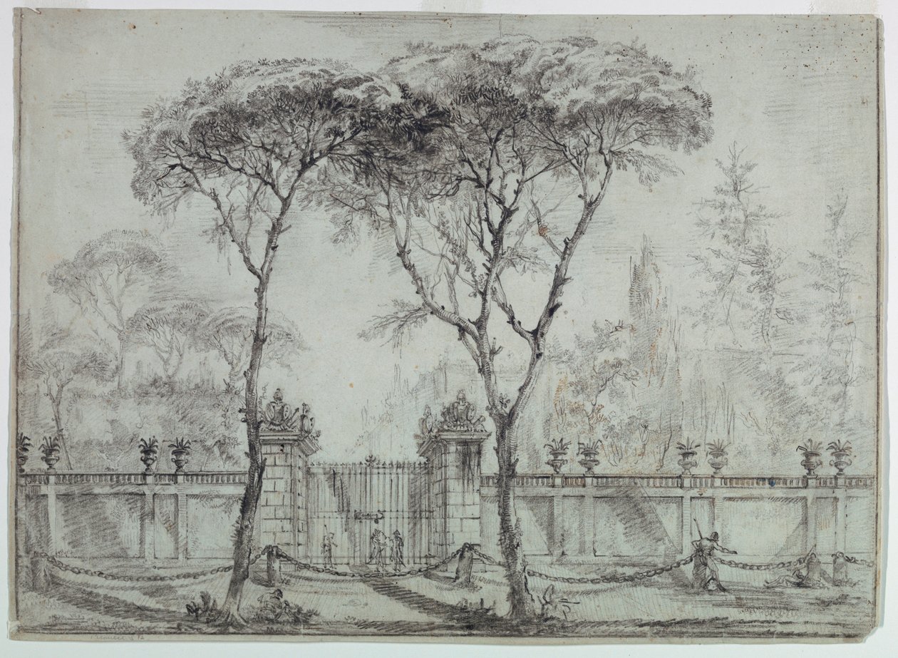 Desenho, No portão de uma villa, 1770-86 de Carlo Marchionni