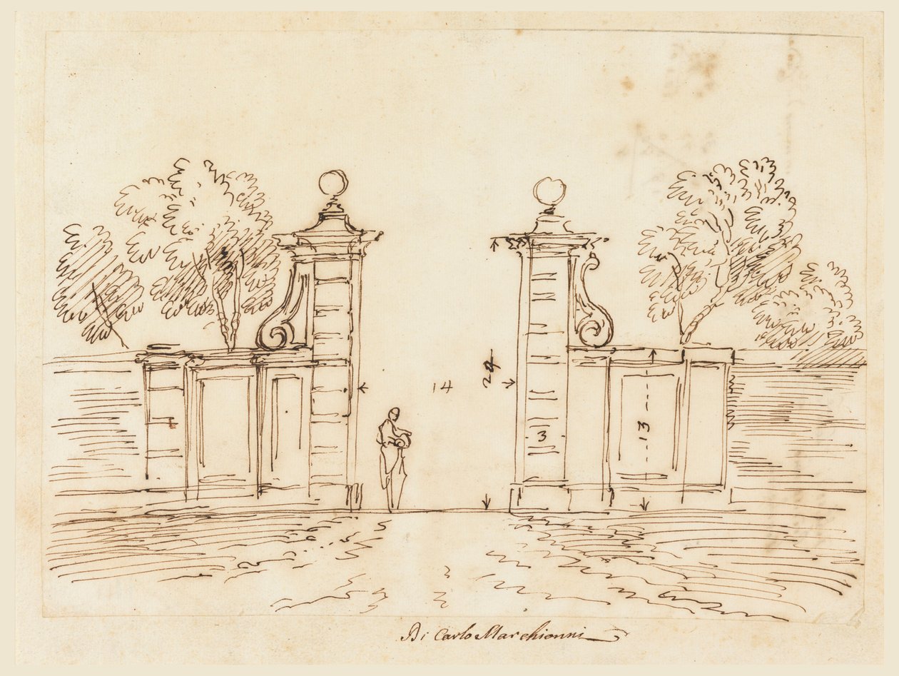Desenho, Projeto de um Portão de uma Vila, 1750-55 de Carlo Marchionni