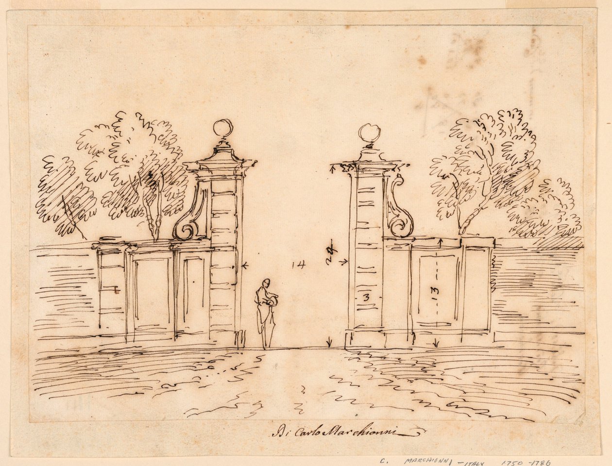 Desenho, Projeto de um Portão de uma Vila, 1750-55 de Carlo Marchionni