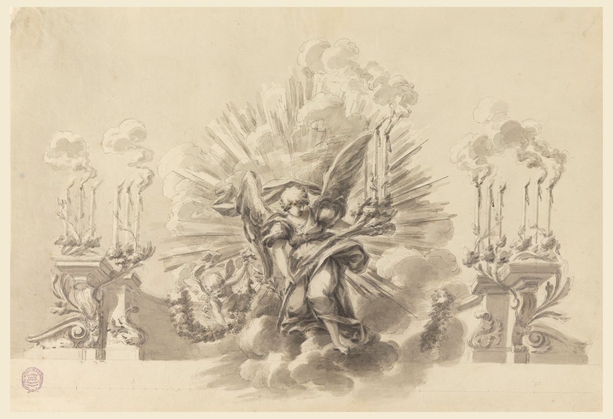 Desenho, Projeto de uma decoração cerimonial, ca. 1760 de Carlo Marchionni