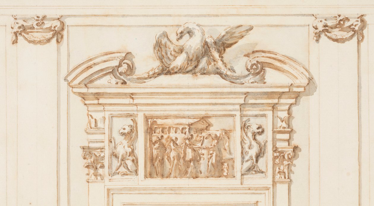 Desenho, Projeto para o Portal Norte, Grande Galeria, Villa Albani, Roma, Itália, 1755-56 de Carlo Marchionni