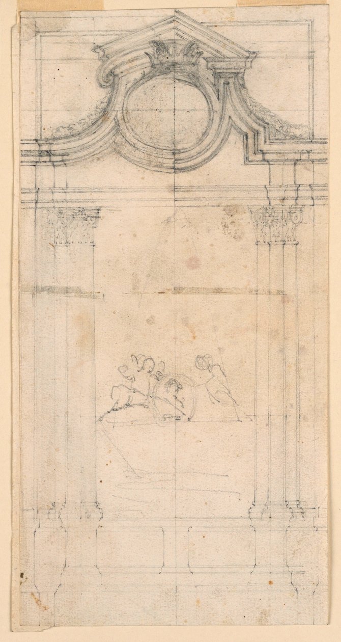 Desenho, Projeto de um Monumento Sepulcral para um Claustro, ca. 1745 de Carlo Marchionni