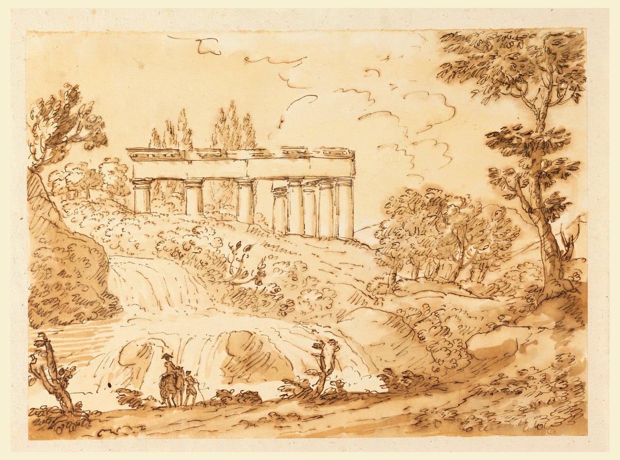 Desenho, Paisagem com ruínas de um templo, 1770-1786 de Carlo Marchionni