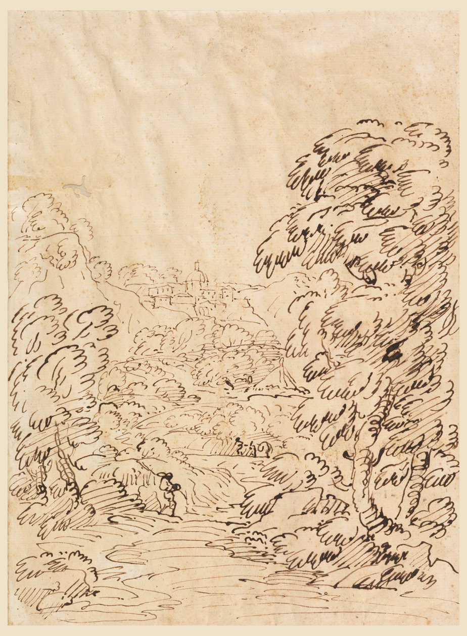 Desenho, Estrada que conduz a uma cidade montanhosa, 1750-86 de Carlo Marchionni