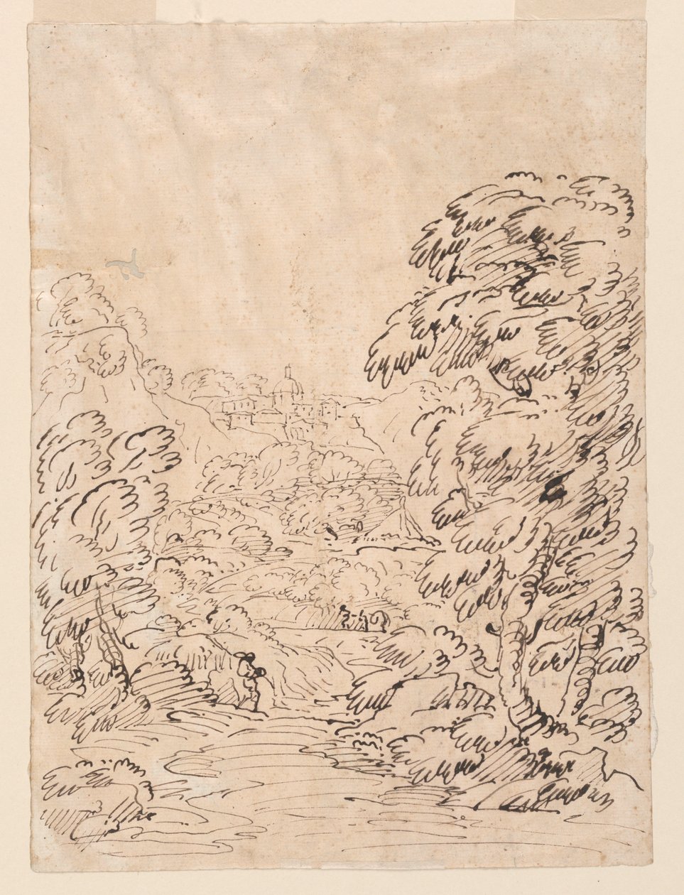 Desenho, Estrada que conduz a uma cidade montanhosa, 1750-86 de Carlo Marchionni