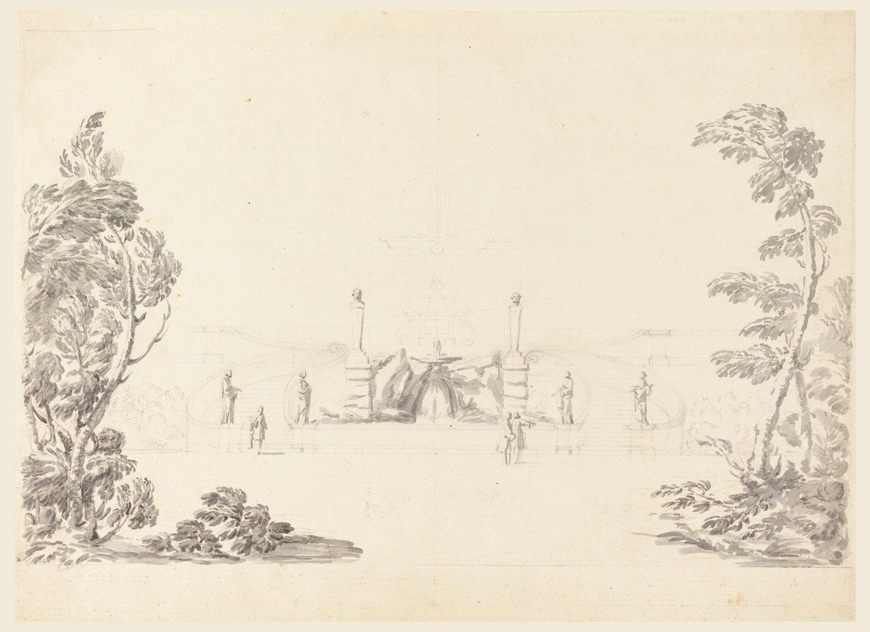 Desenho, Esboço para uma fonte no parque, 1740 de Carlo Marchionni