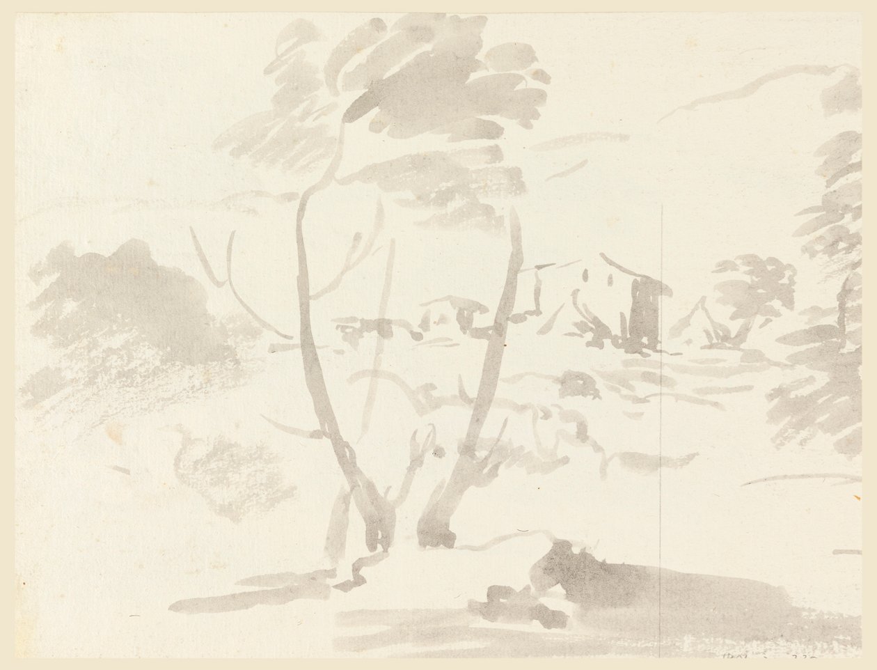 Desenho, Esboço de uma árvore numa paisagem, 1760-1780 de Carlo Marchionni