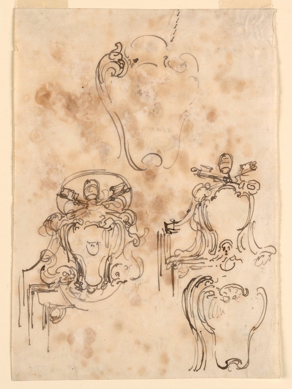 Desenho, esboços para molduras e escudos, 1758-69 de Carlo Marchionni