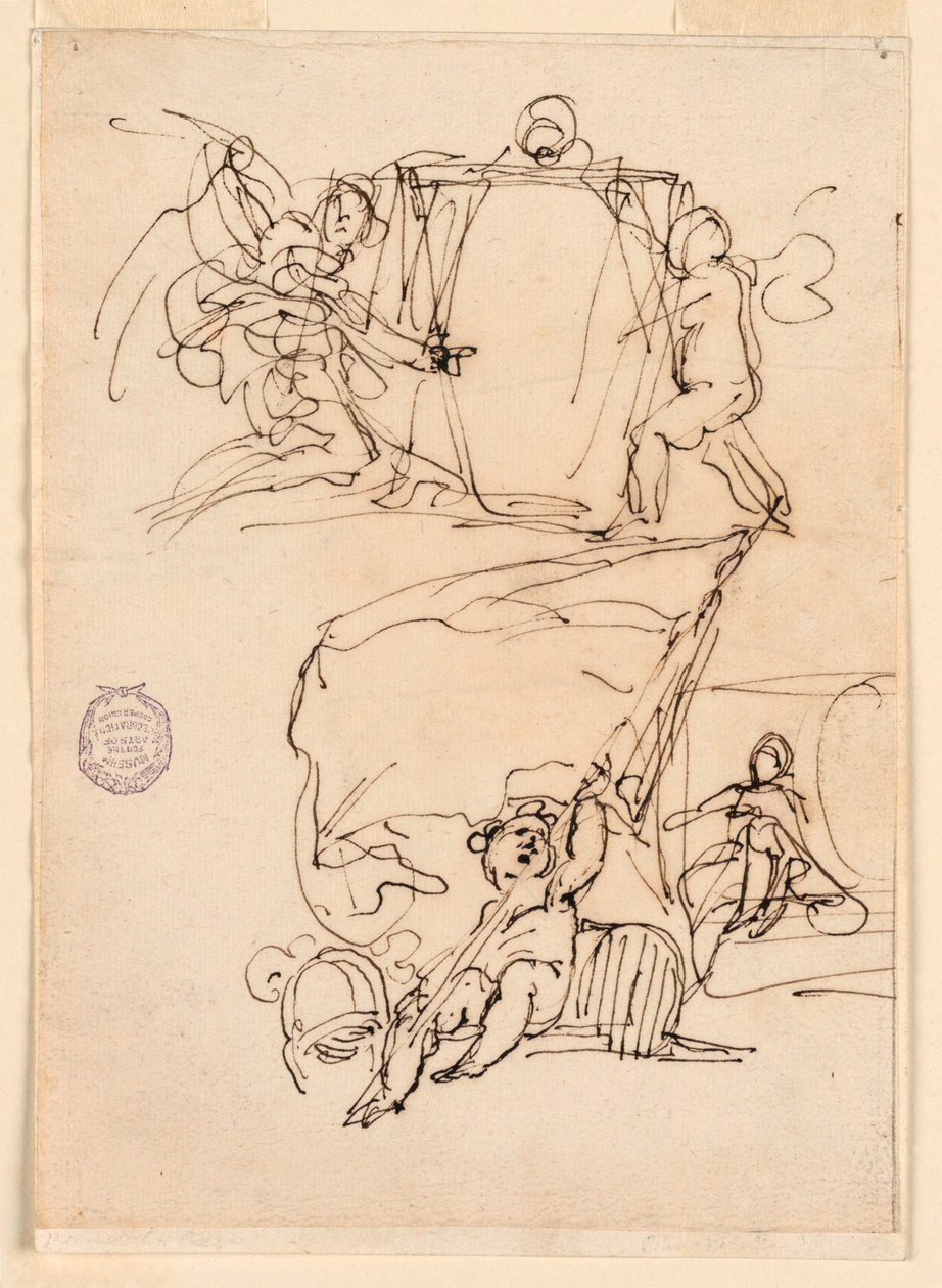 Desenho, Três esboços, antes de 1775 de Carlo Marchionni