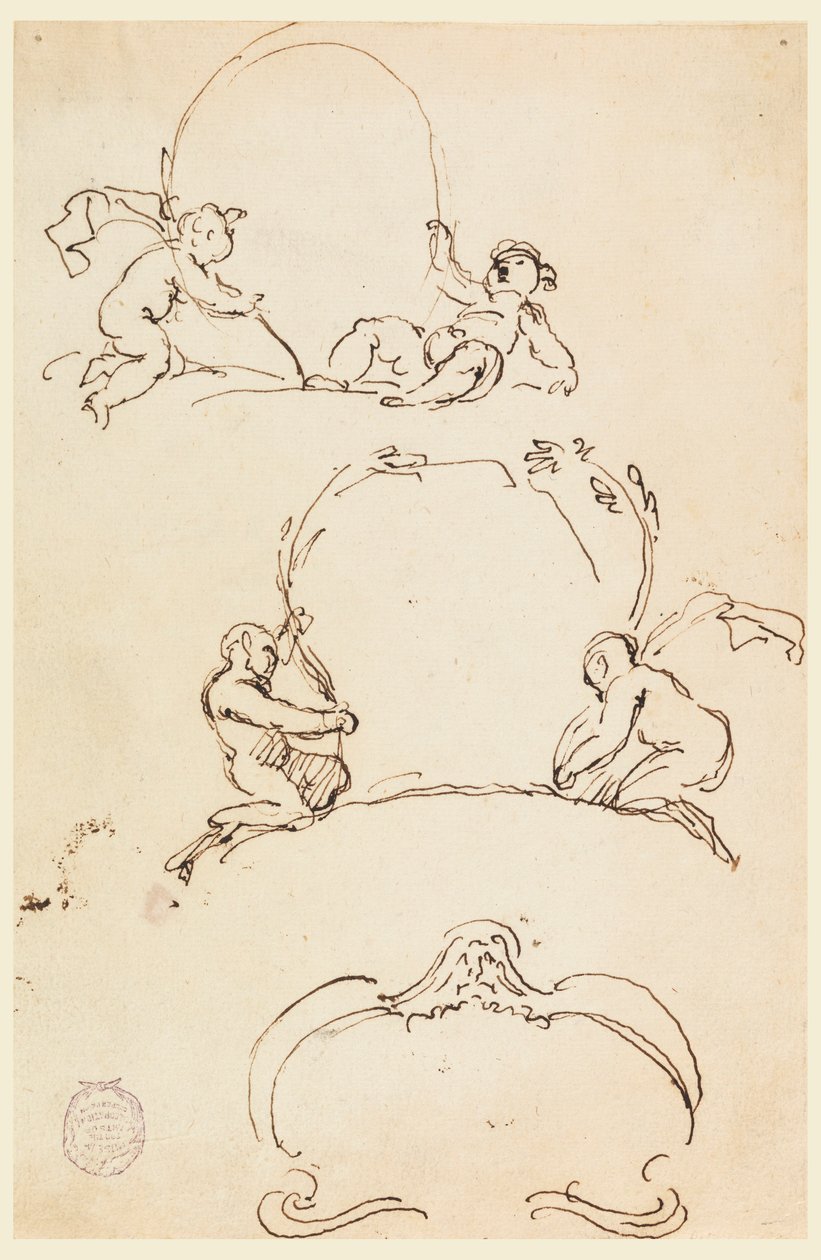 Desenho, Três esboços de cartelas, antes de 1775 de Carlo Marchionni