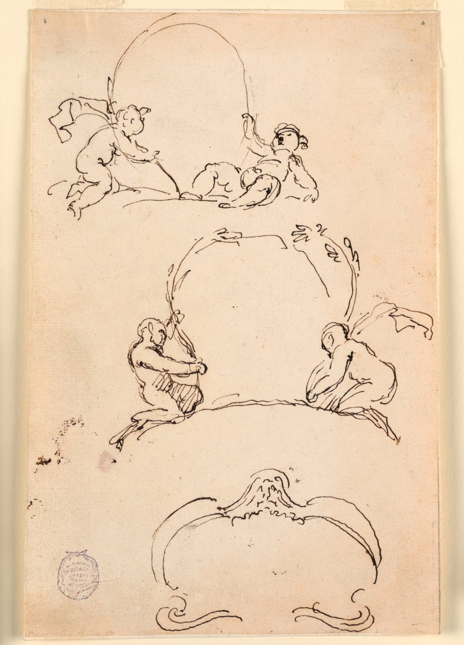Desenho, Três esboços de cartelas, antes de 1775 de Carlo Marchionni