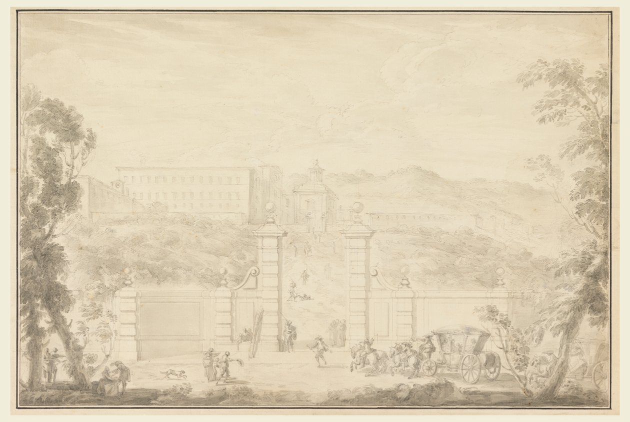 Vista de um mosteiro recebendo a visita de grandes pessoas de Carlo Marchionni