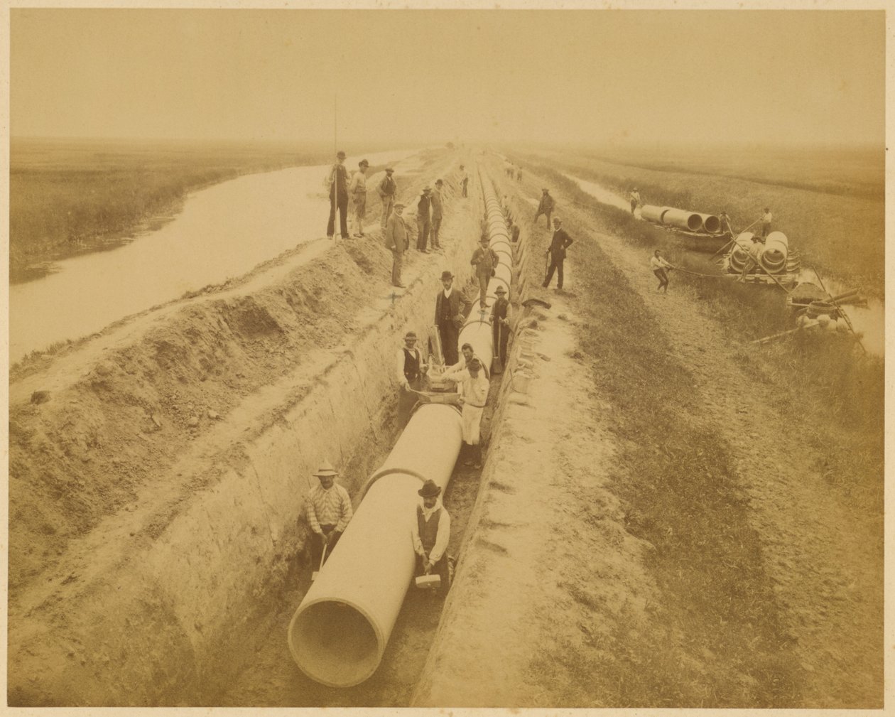 Aqueduto de Veneza (nova conduta). Estaleiro do aterro de Carlo Naya