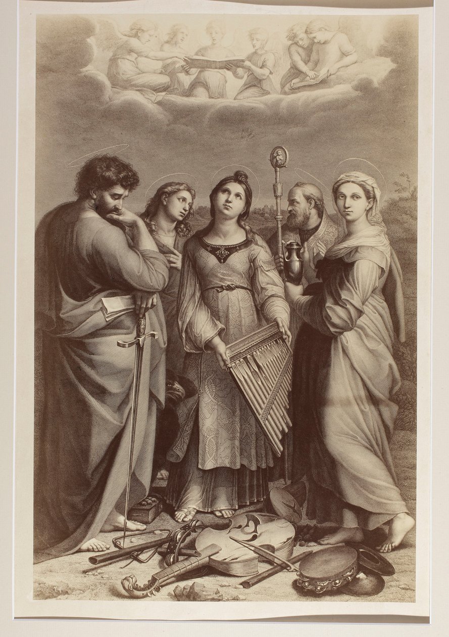 «A Êxtase de Santa Cecília», gravura em cobre de autor desconhecido, inspirada numa pintura de Rafael (1483-1520) de Carlo Naya