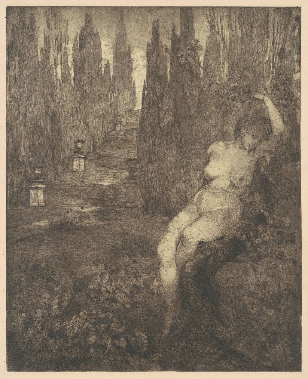 Donna ignuda addormentata nel parco [Mulher Nua Dormindo no Parque] de Carlo Paolo Agazzi
