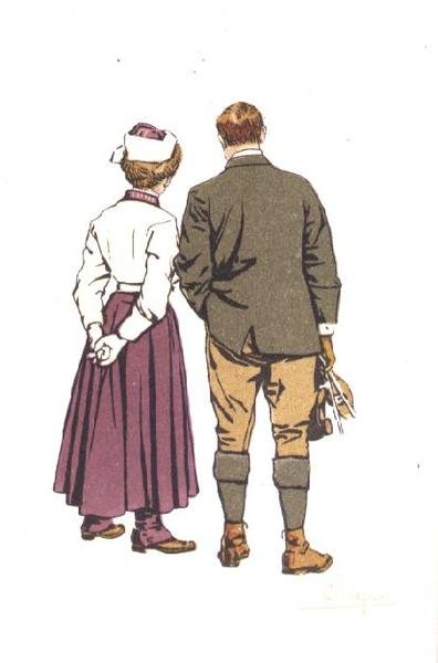 Um casal pensativo (cor litho) de Carlo Pellegrini