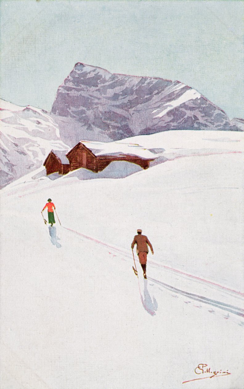 Caminhada nas montanhas perto de Engelberg, Suíça (cor litho) de Carlo Pellegrini