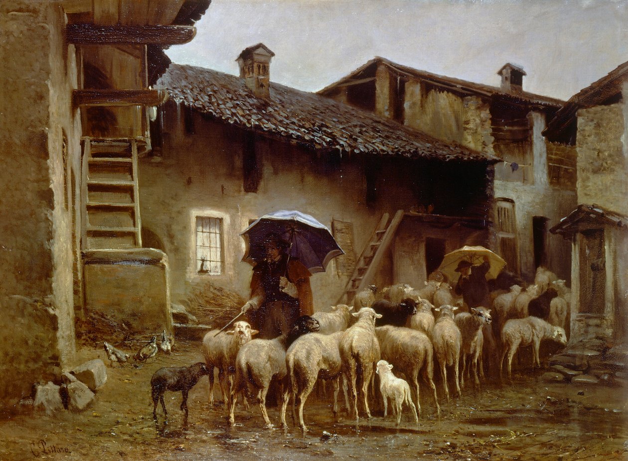 Regresso ao estábulo, por Carlo Pittara (1836-1890) de Carlo Pittara