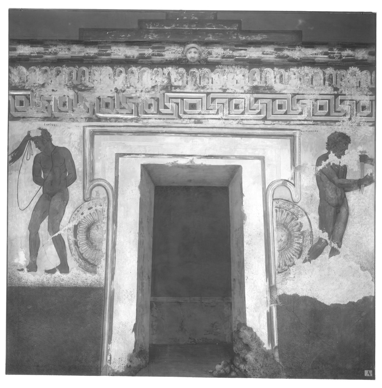 Caile Vipinas, reconstrução da pintura de parede etrusca na Tumba de Francois em Vulci de c.320-280 aC (pintura de parede) (ver também 212367, 212368, 214590) de Carlo Ruspi