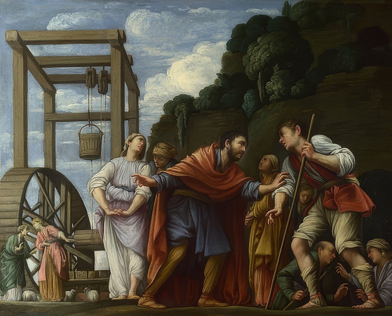 Moisés defende as filhas do Jetro. 1609-10 de Carlo Saraceni