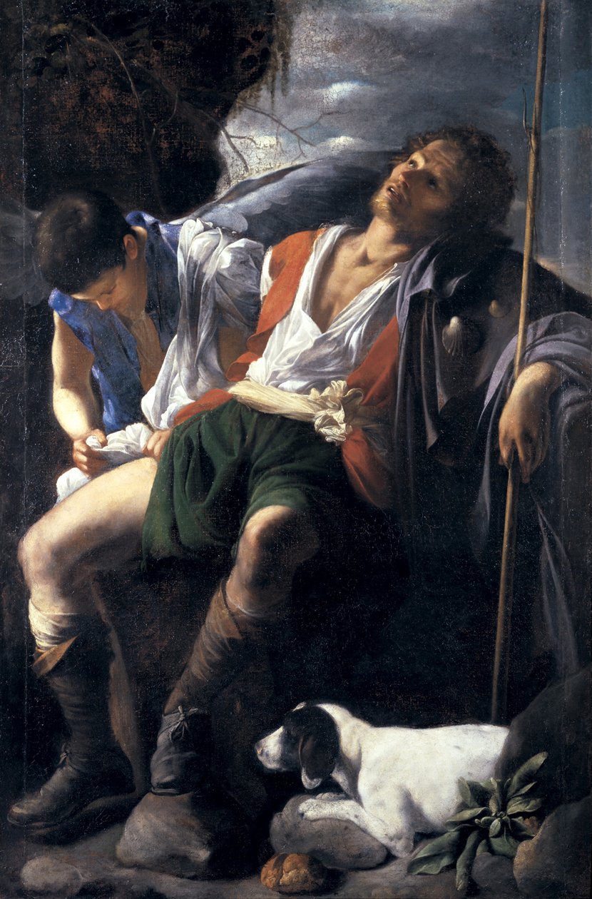 Saint Roch confortado por um anjo de Carlo Saraceni