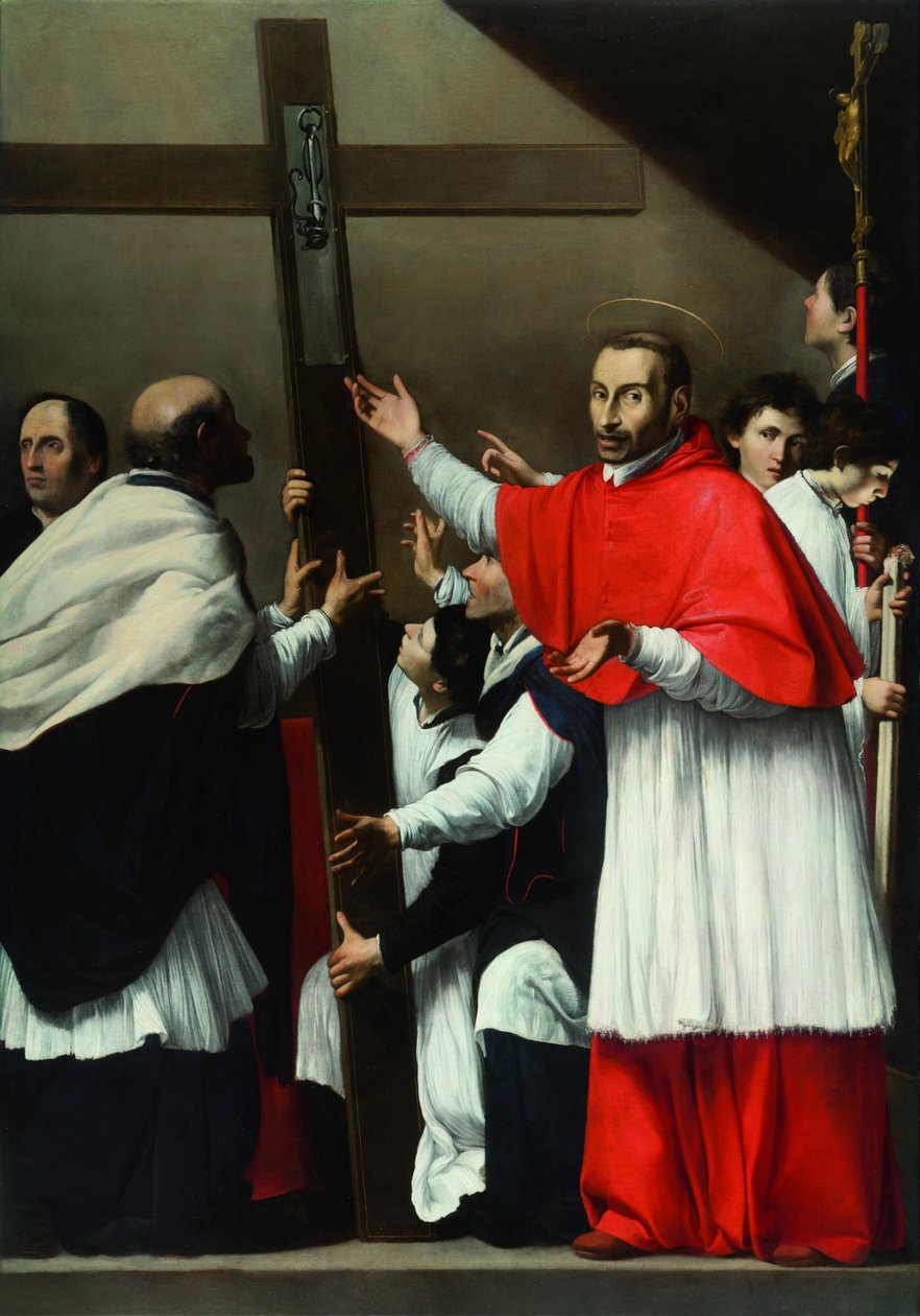 A exaltação do prego sagrado com São Carlos Borromeo de Carlo Saraceni