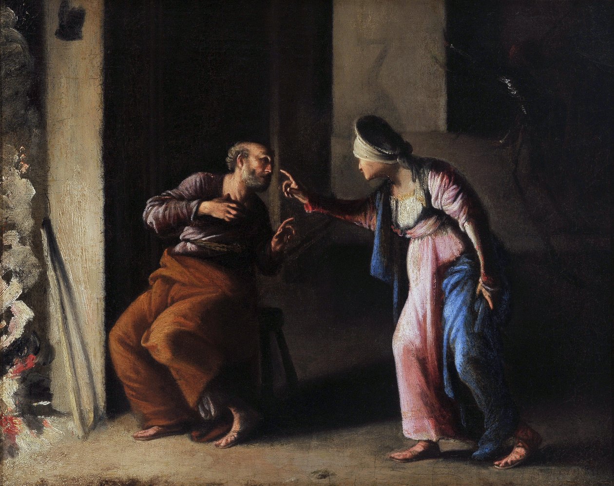 A negação de São Pedro. Pintura de Carlo Saraceni (1579-1620). Óleo sobre tela. Dim: 38x48cm. Musee Granet, Aix en Provence. de Carlo Saraceni