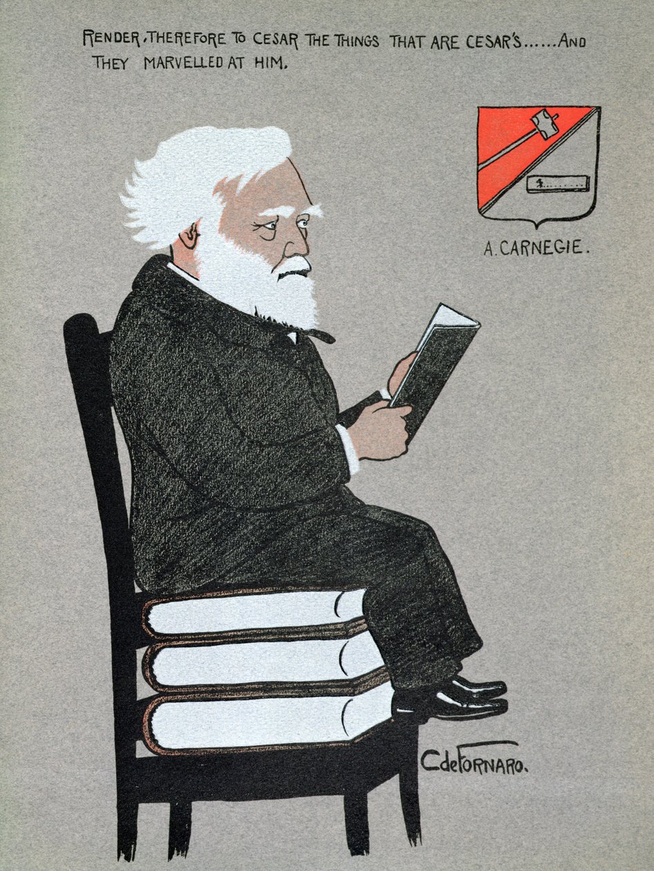 Caricatura de Andrew Carnegie (1835-1919) ilustração de "Millionaires of America de Carlo de Fornaro