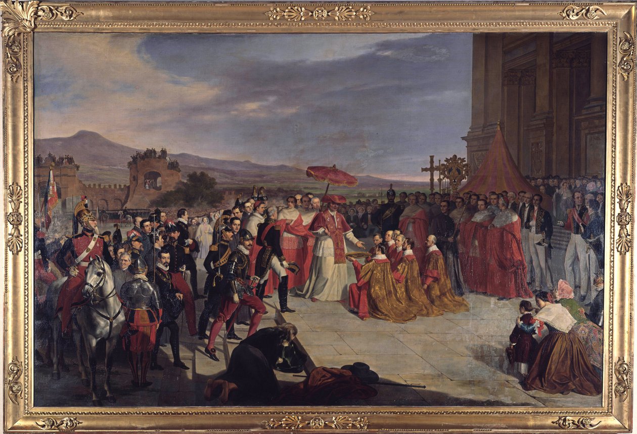 A reconsagração da Basílica de Latrão em Roma pelo Papa Pio IX, por De Paris, Carlo (1800-1861). Óleo sobre tela de Carlo de Paris