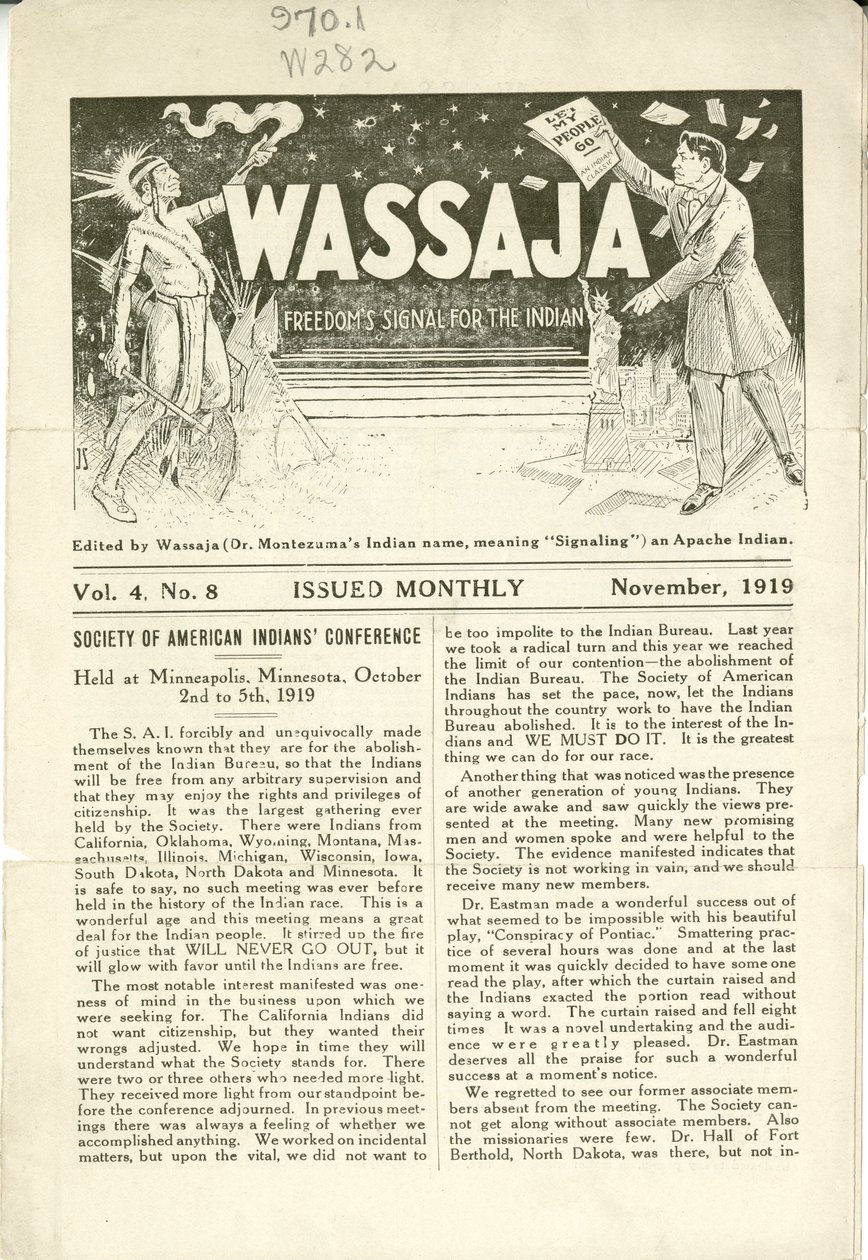 Questão de Wassaja, vol. 4, n ° 8, novembro de 1919 de Carlos Montezuma