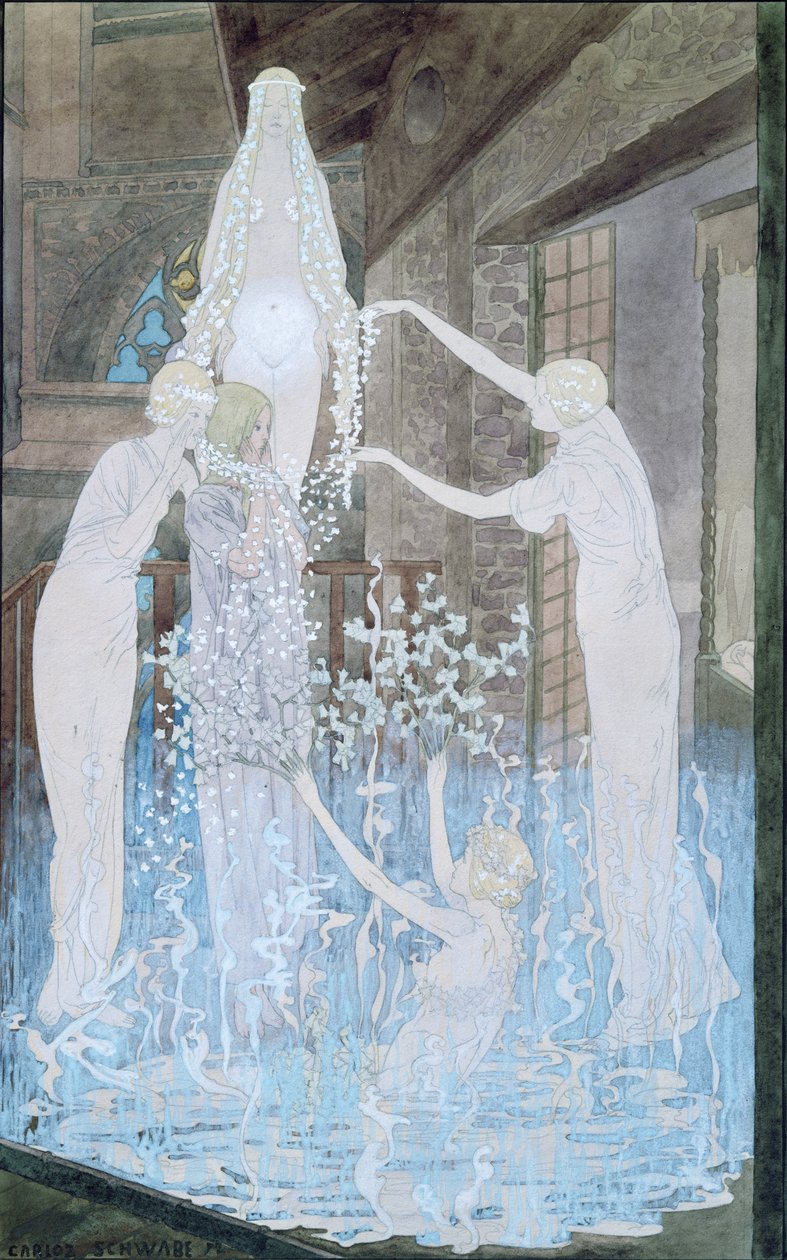 Ilustração de &39;Le Reve&39; de Emile Zola (1840-1902) c.1888 de Carlos Schwabe