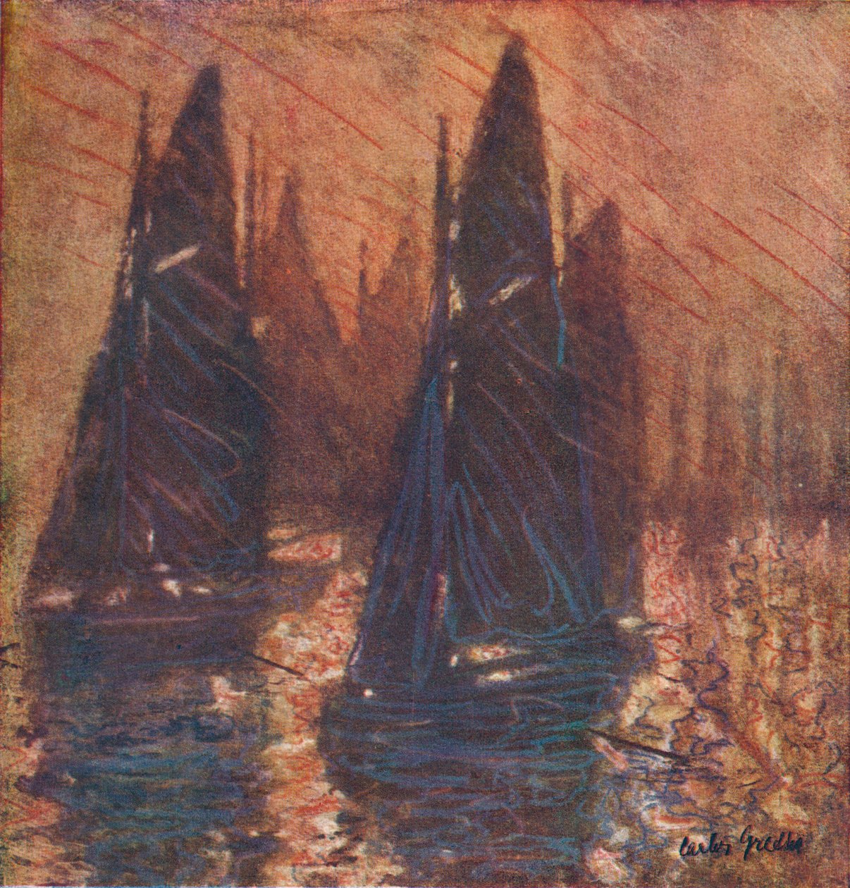 Barcos de pesca no nevoeiro, c1913. de Carlos Grethe