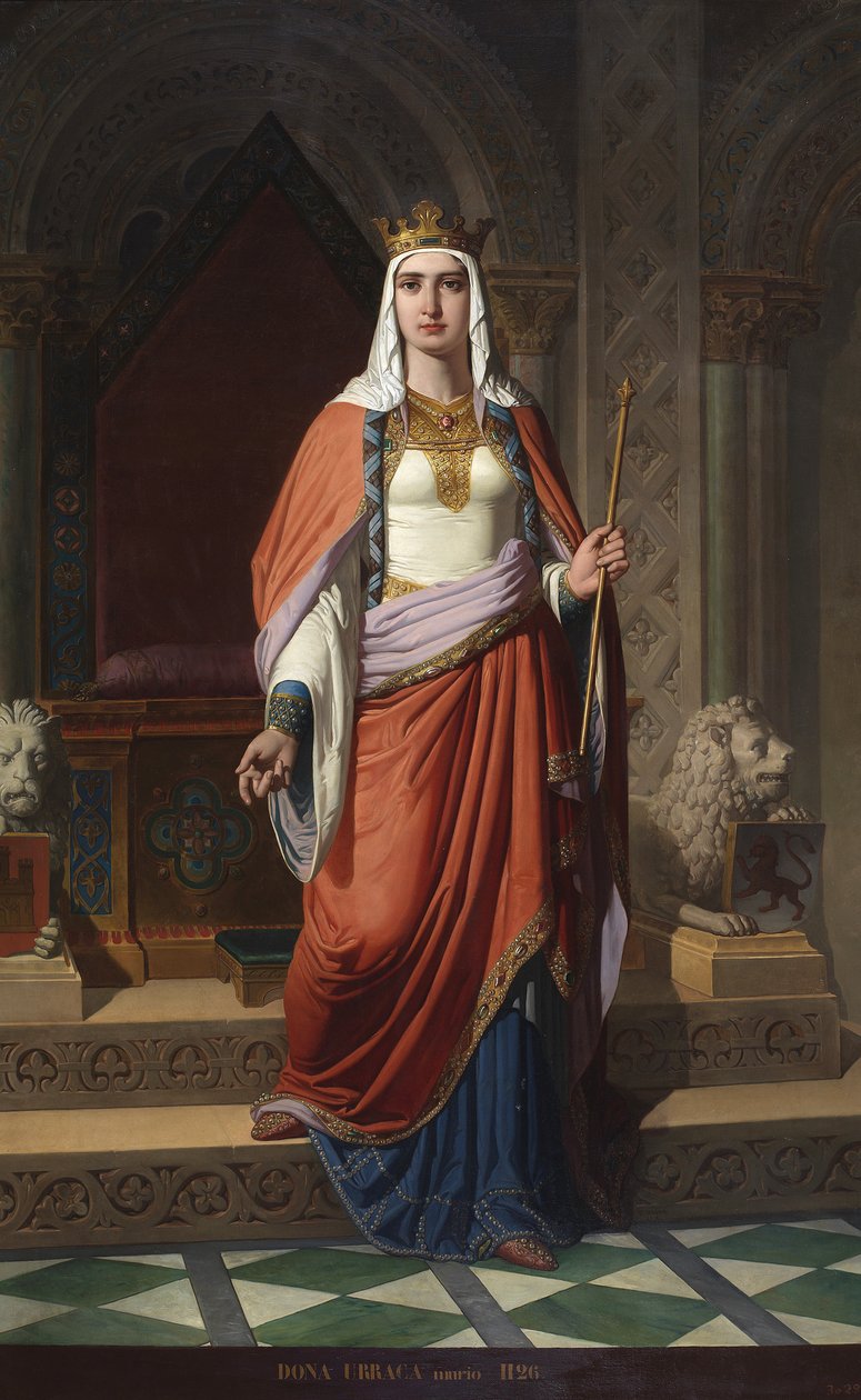 Retrato da rainha Urraca I de León (1081-1126) (Retrato da rainha Urraca de León e Castela) Pintura de Carlos Mugica y Perez (1821-c. 1876) 1857 Palacio de las Cortes, Madrid de Carlos Múgica y Pérez
