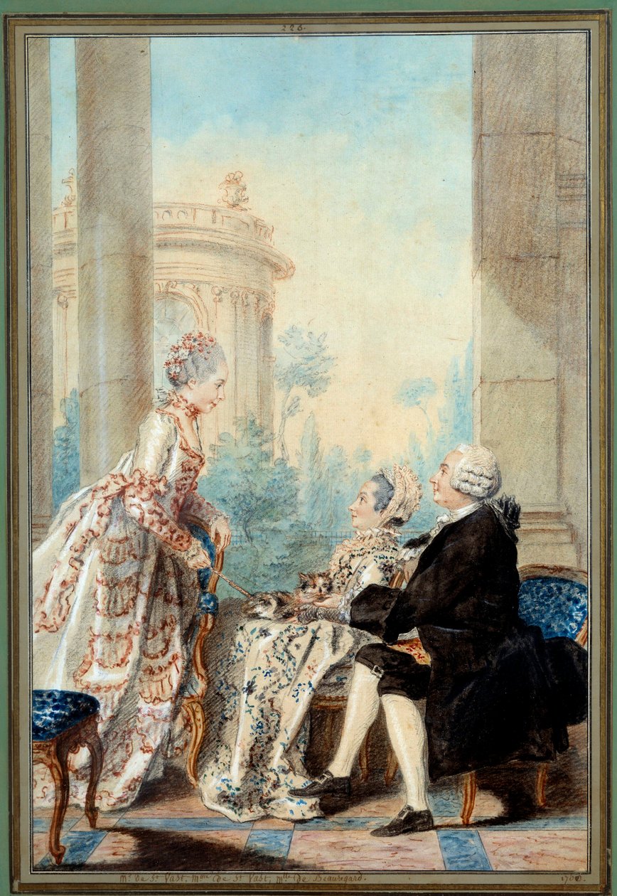 Monsieur e Madame de Saint Vast e Mademoiselle de Beauregard Aquarela de Louis Carrogis dit Carmontelle de Carmontelle