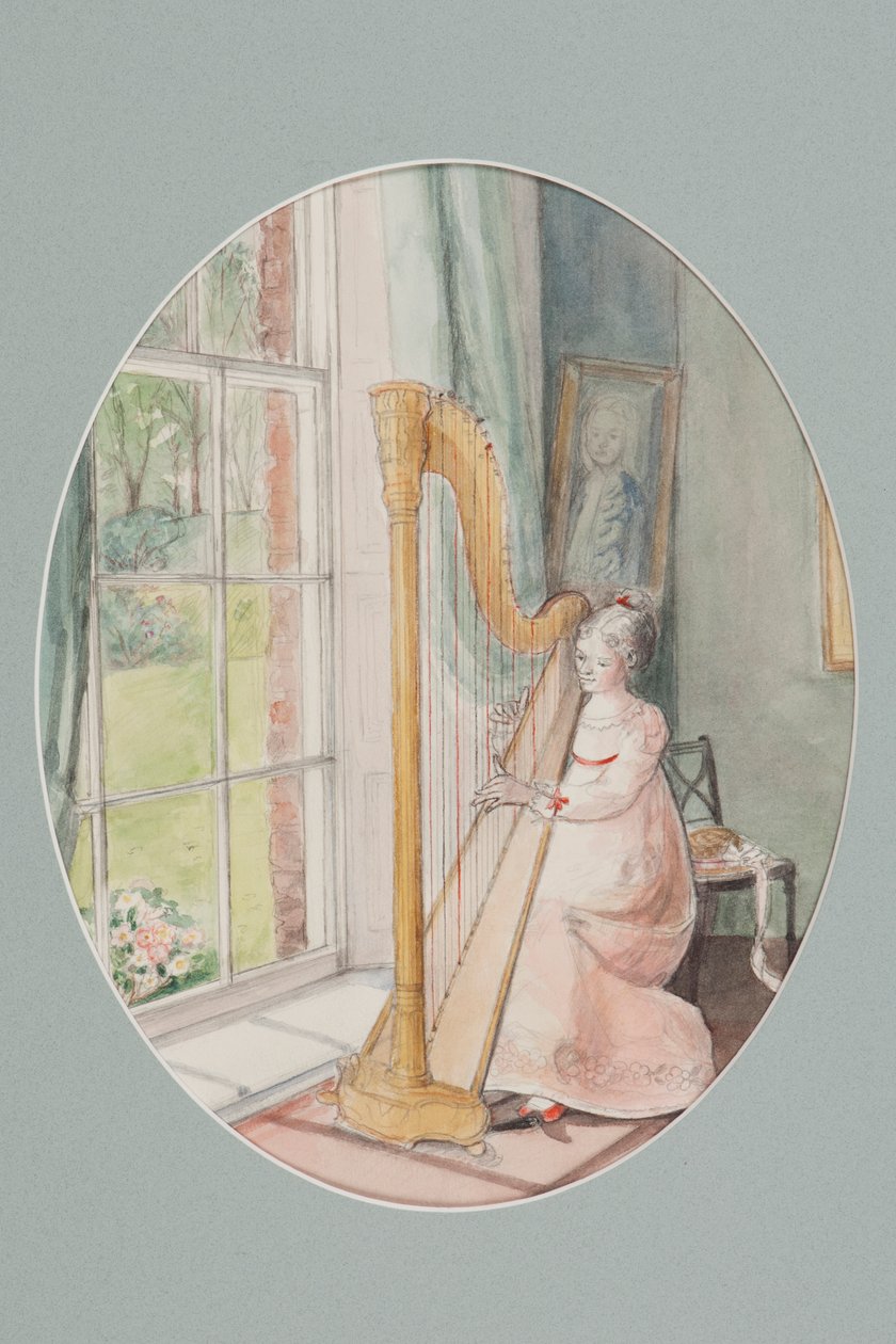 Uma jovem mulher com uma harpa, 2009 (wc no papel) de Caroline Hervey Bathurst